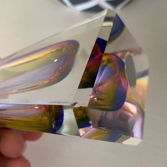 Vintage Irice Heavy Cut Glass Rainbow Perfume Bottle purple blue yellow - Picture 8 of 8